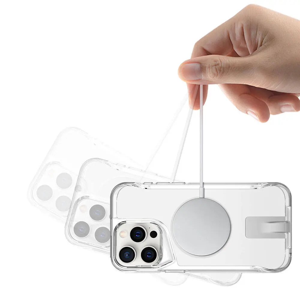 iPhone 15 Pro Max MagSafe Uyumlu Standlı Şeffaf Kılıf - Zore T-Max