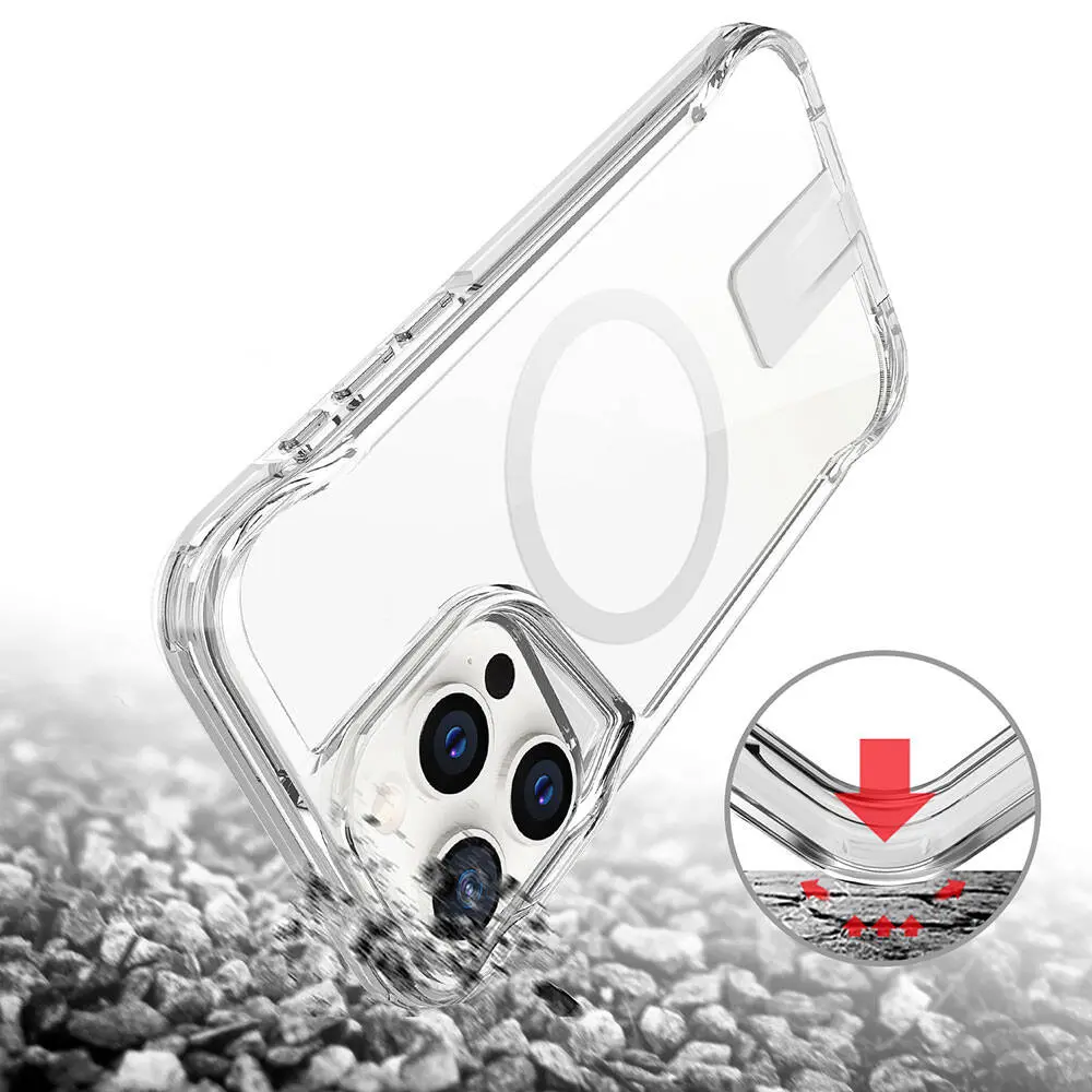 iPhone 15 Pro Max MagSafe Uyumlu Standlı Şeffaf Kılıf - Zore T-Max