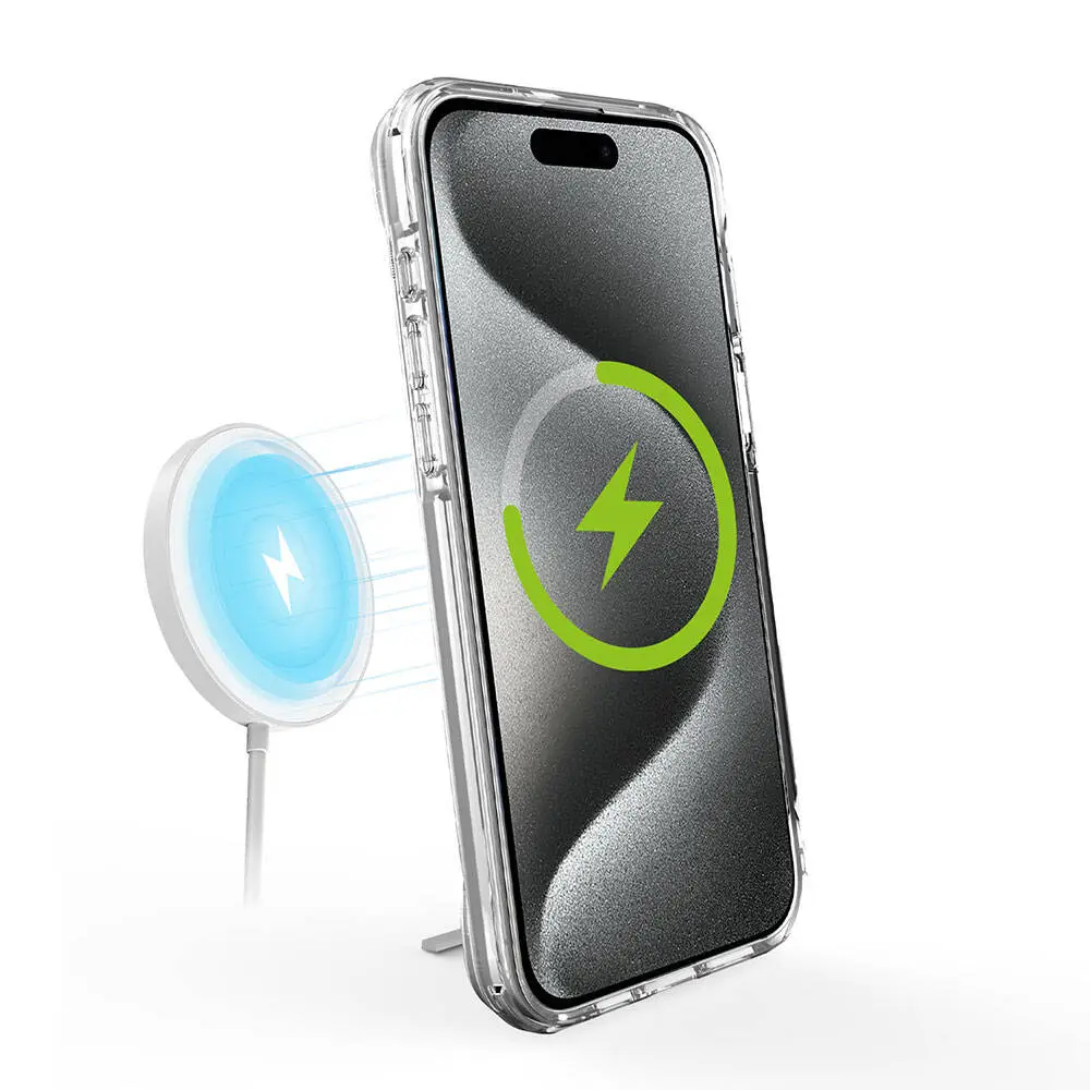 iPhone 15 Pro Max MagSafe Uyumlu Standlı Şeffaf Kılıf - Zore T-Max