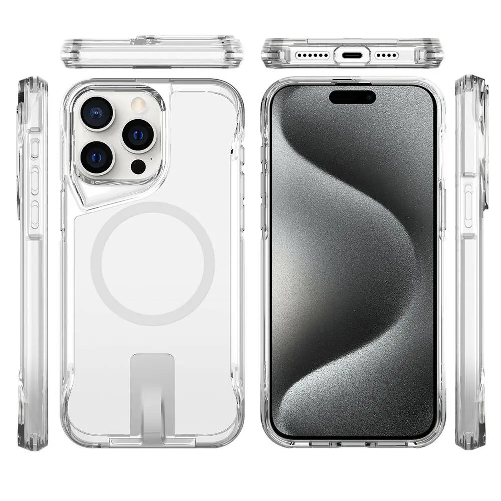 iPhone 15 Pro Max MagSafe Uyumlu Standlı Şeffaf Kılıf - Zore T-Max