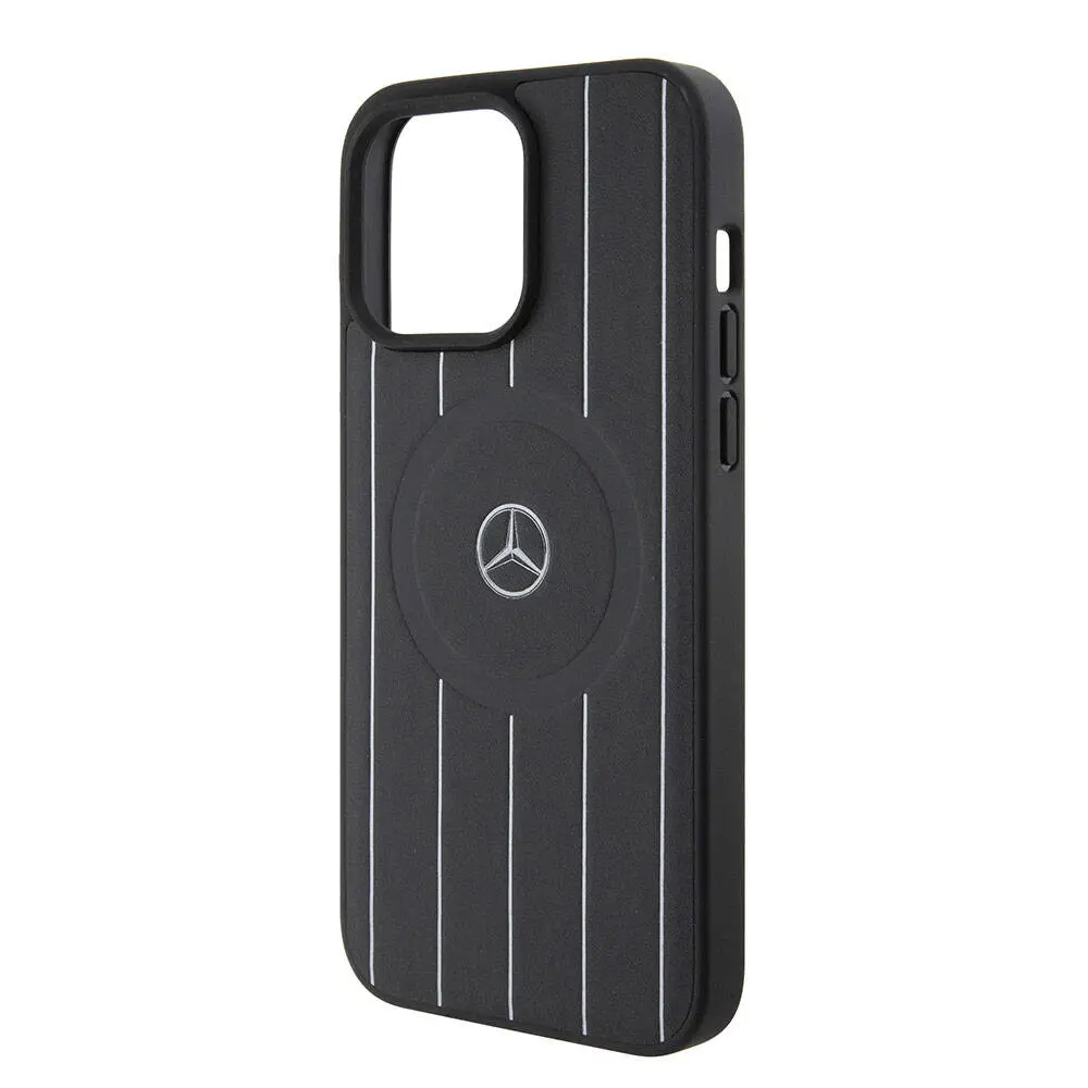 iPhone 15 Pro Max MagSafe Uyumlu Deri Kılıf - Mercedes Benz Paralel Çizgi