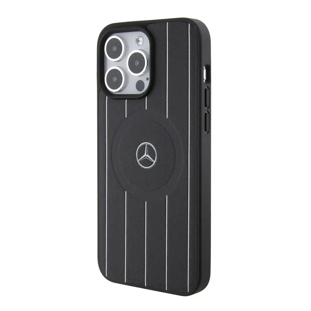 iPhone 15 Pro Max MagSafe Uyumlu Deri Kılıf - Mercedes Benz Paralel Çizgi