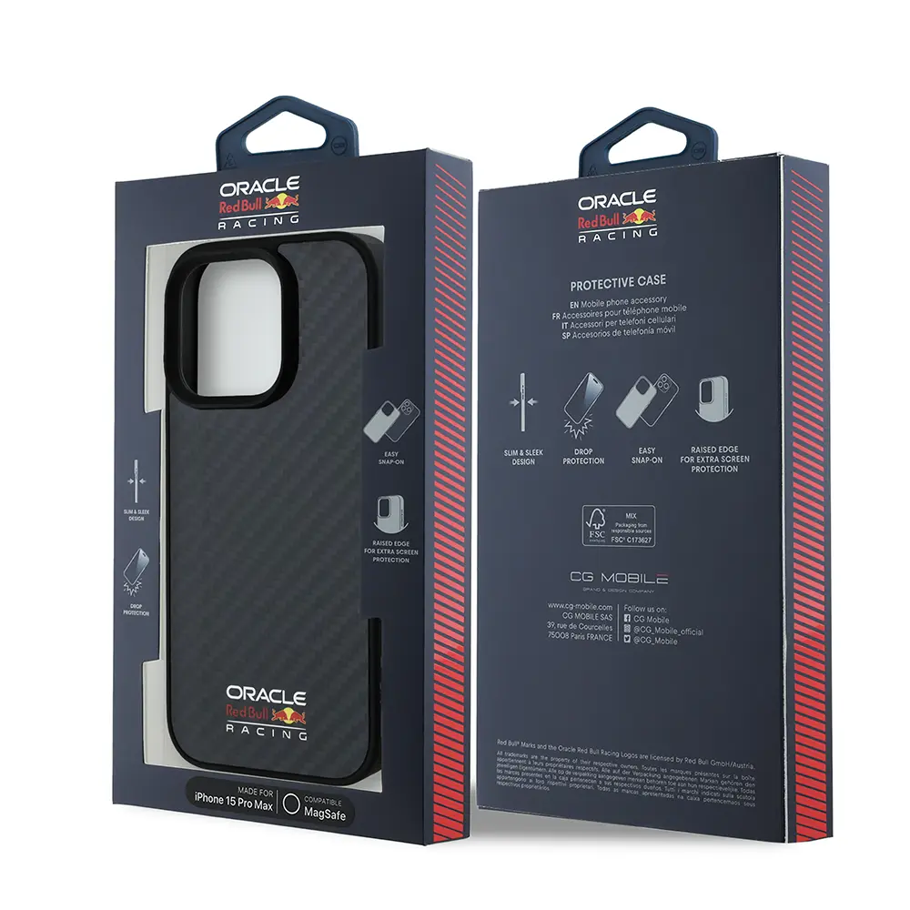 iPhone 15 Pro Max MagSafe Uyumlu Karbon Fiber Tasarımlı Kılıf - Redbull