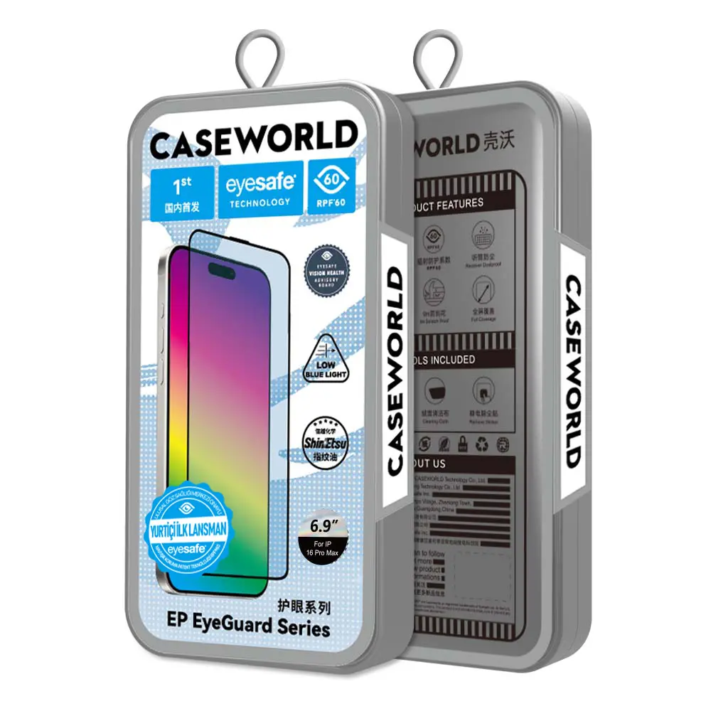 iPhone 16 Eyesafe Teknolojili 2.5D Cam Ekran Koruyucu - CaseWorld EyeGuard