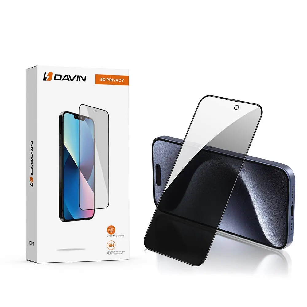 iPhone 16 Tam Ekran Gizlilik Camı Ekran Koruyucu - Davin 5D Privacy