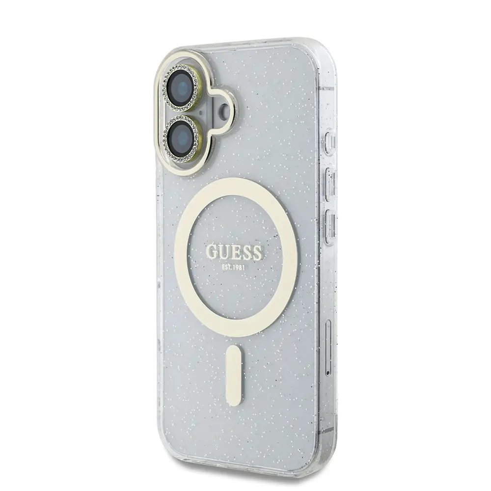 iPhone 16 Guess Lisanslı 3'lü Set: Simli Glitter Kılıf, Ekran ve Lens Koruyucu