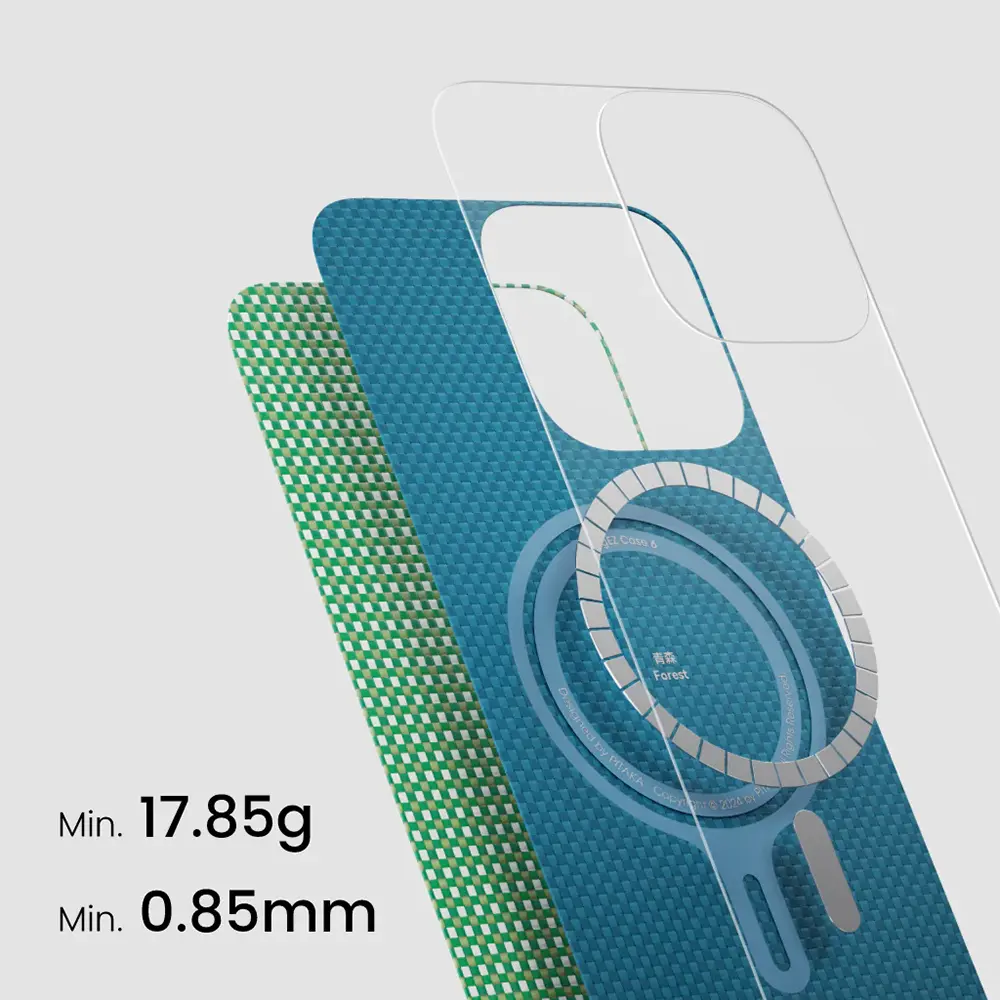 iPhone 16 MagSafe Uyumlu Aramid Fiber Kılıf - Pitaka Ultra-Slim Classic Forest Green
