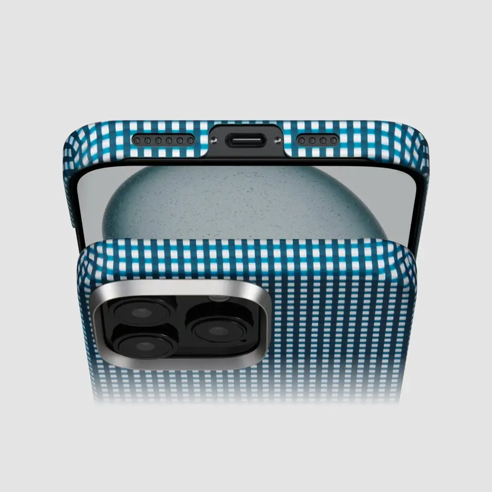iPhone 16 MagSafe Uyumlu Aramid Fiber Kılıf - Pitaka Ultra-Slim Classic Ocean Blue