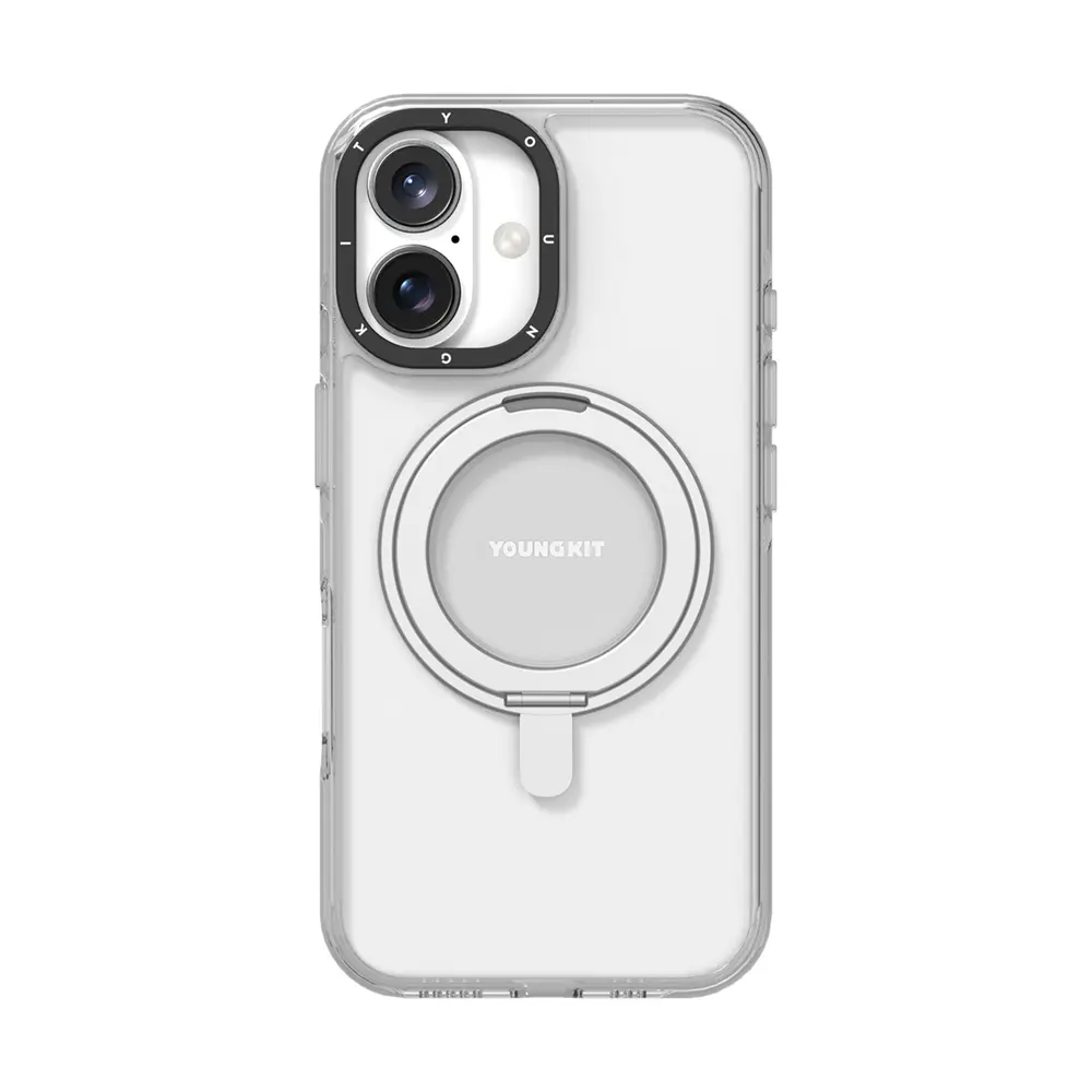 iPhone 16 MagSafe Uyumlu Şeffaf Kılıf, Parmak Ring Standlı - Youngkit Pivot
