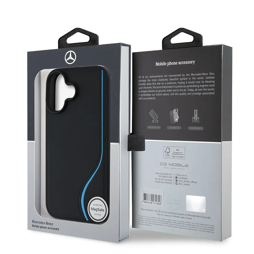 iPhone 16 MagSafe Uyumlu Deri Kılıf - Mercedes Benz 3D Metal Logo