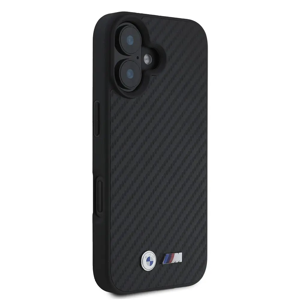 iPhone 16 Kılıf, Karbon Fiber Tasarımlı PU Deri - BMW Lisanslı