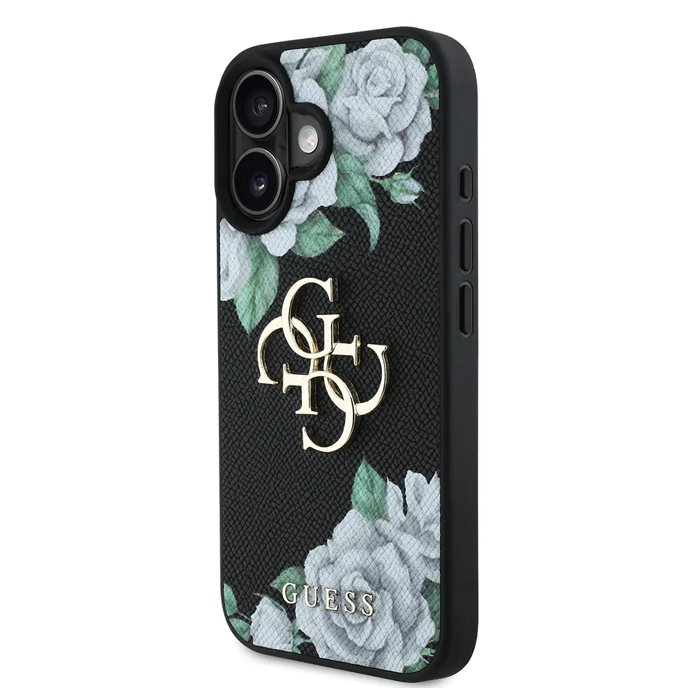 iPhone 16 Gül Baskılı Büyük Metal Logo Kılıf - Guess