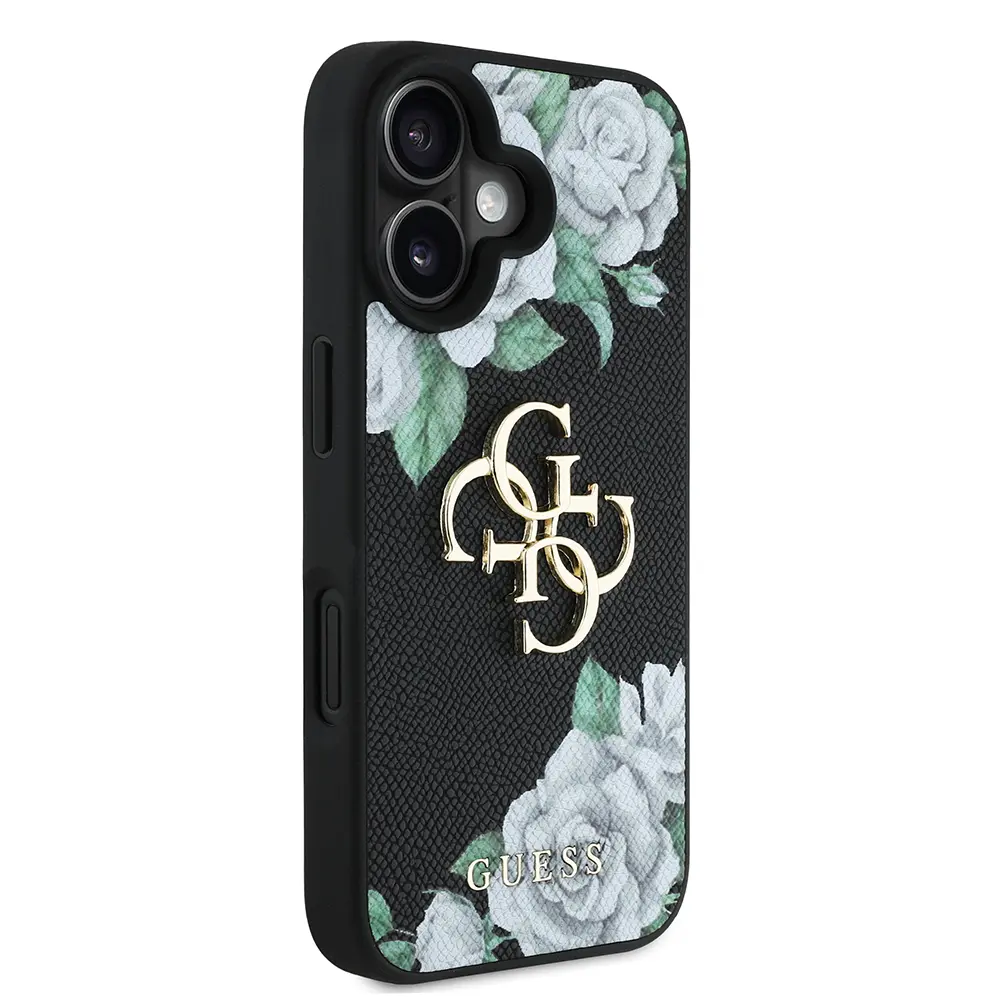 iPhone 16 Gül Baskılı Büyük Metal Logo Kılıf - Guess