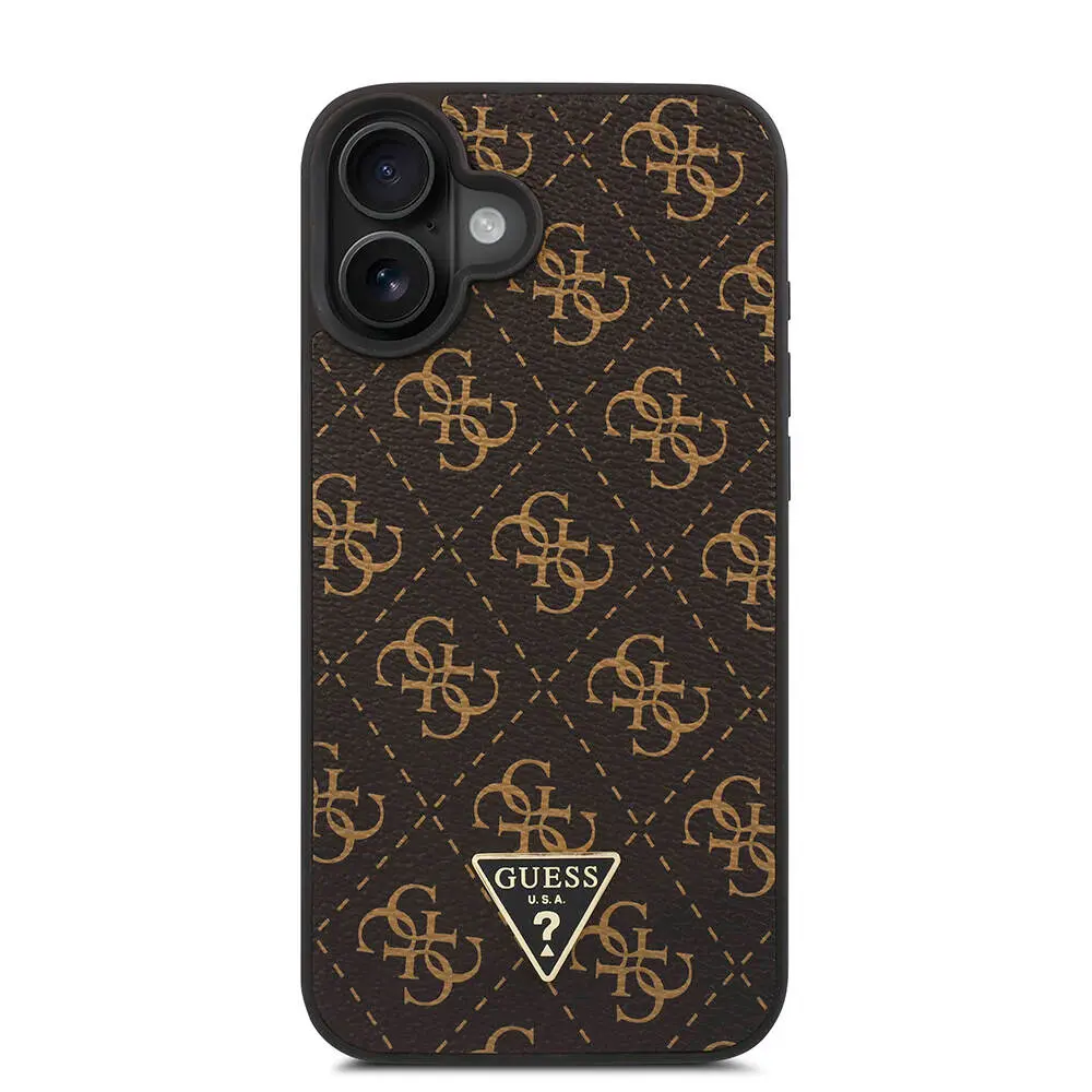 iPhone 16 PU Deri 4G Desenli Üçgen Logolu Kılıf - Guess