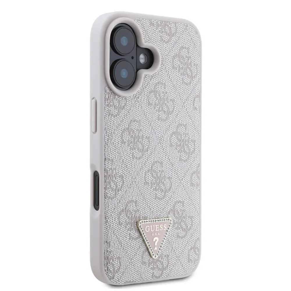 iPhone 16 Taşlı Metal Logolu Çapraz Askılı Kılıf - Guess 4G Desenli