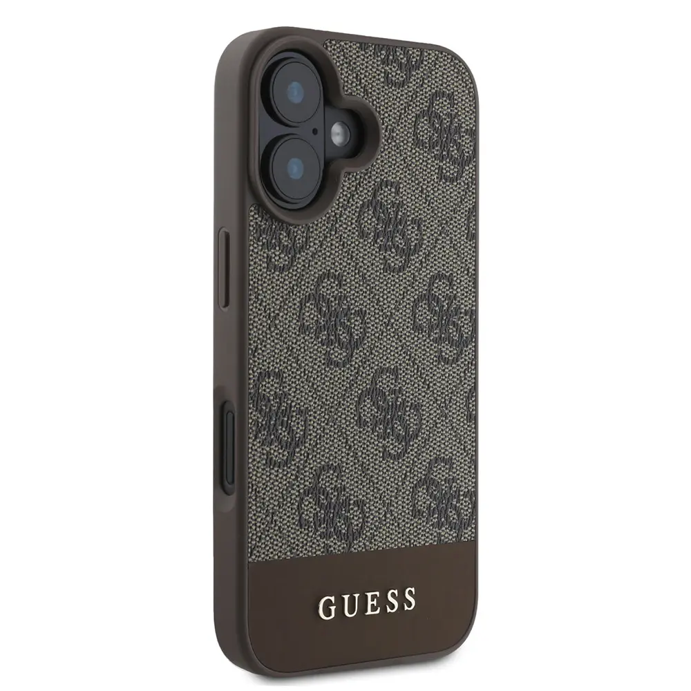 iPhone 16 PU Deri Şerit Logo Tasarımlı Kılıf - Guess