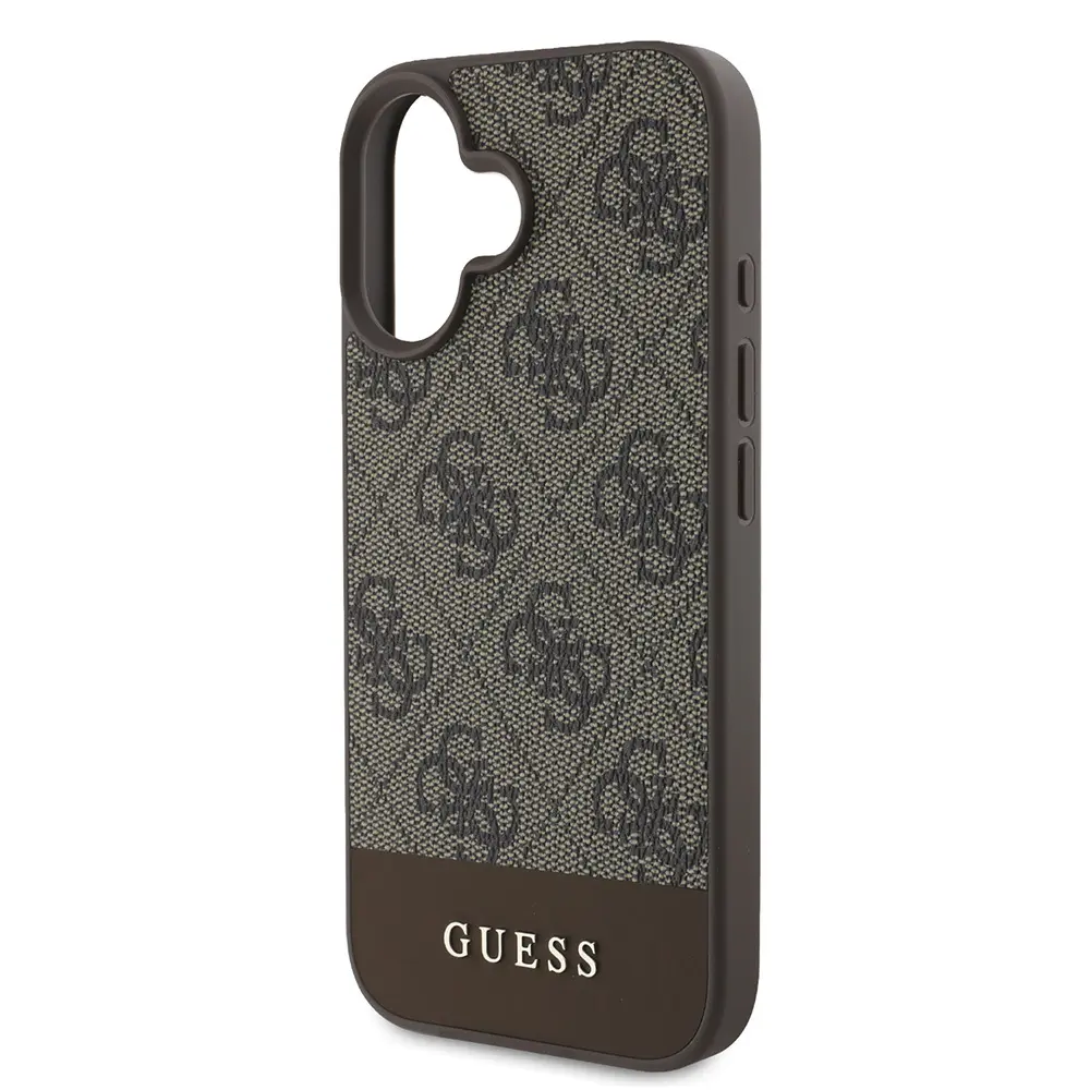 iPhone 16 PU Deri Şerit Logo Tasarımlı Kılıf - Guess