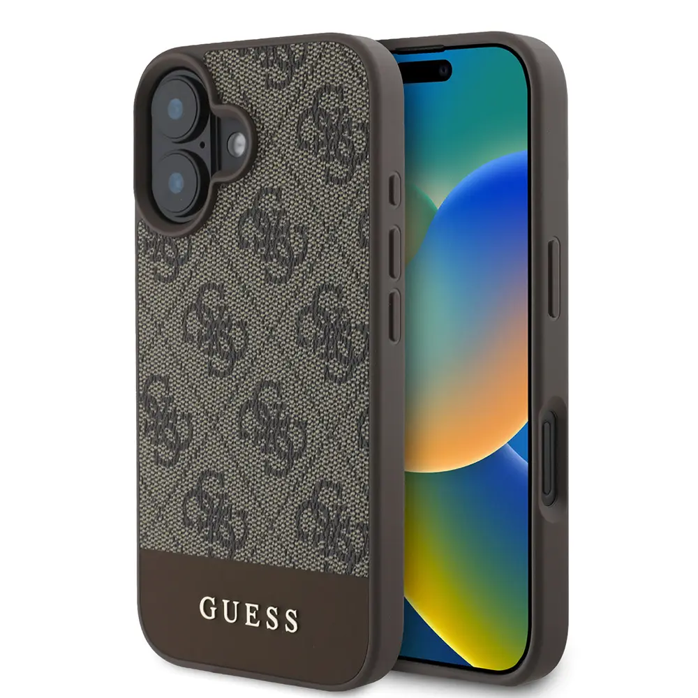 iPhone 16 PU Deri Şerit Logo Tasarımlı Kılıf - Guess
