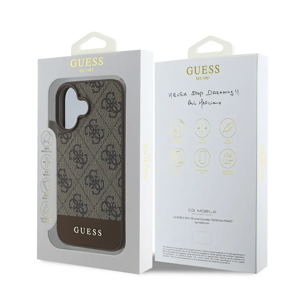 iPhone 16 PU Deri Şerit Logo Tasarımlı Kılıf - Guess