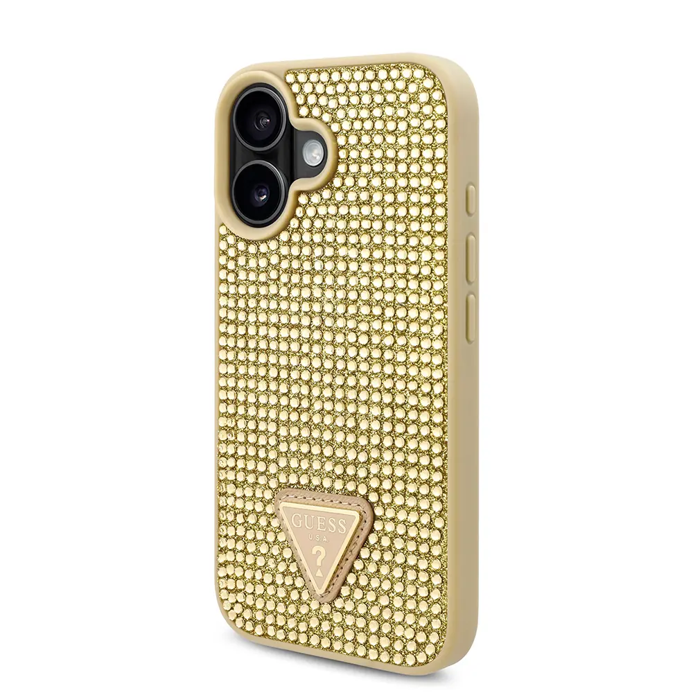iPhone 16 Taşlı Arka Yüzey Üçgen Logolu Kılıf - Guess Lisanslı