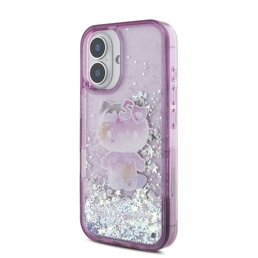 iPhone 16 Uyumlu Sıvılı Simli Kılıf - Hello Kitty 50. Yıldönümü