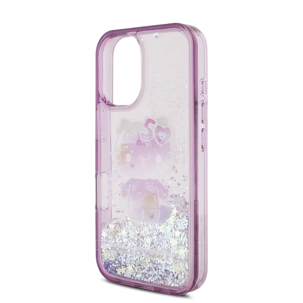 iPhone 16 Uyumlu Sıvılı Simli Kılıf - Hello Kitty 50. Yıldönümü