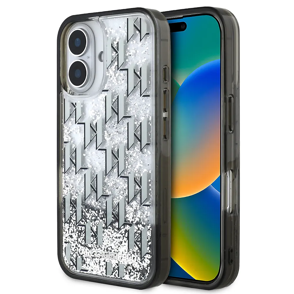 iPhone 16 Kılıf, Lisanslı Simli KL Monogram Gradient Kapak - Karl Lagerfeld