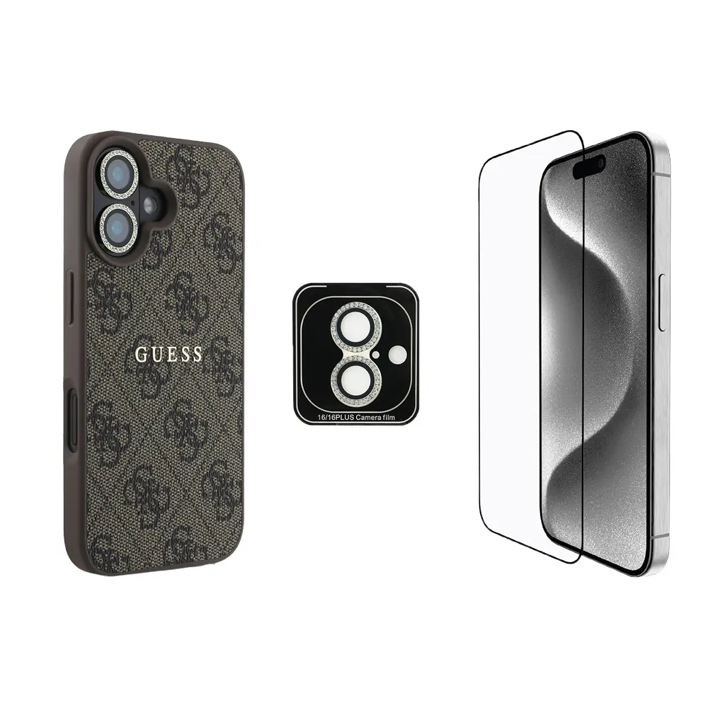 iPhone 16 Plus Guess Lisanslı Kılıf + Ekran ve Lens Koruyucu Seti