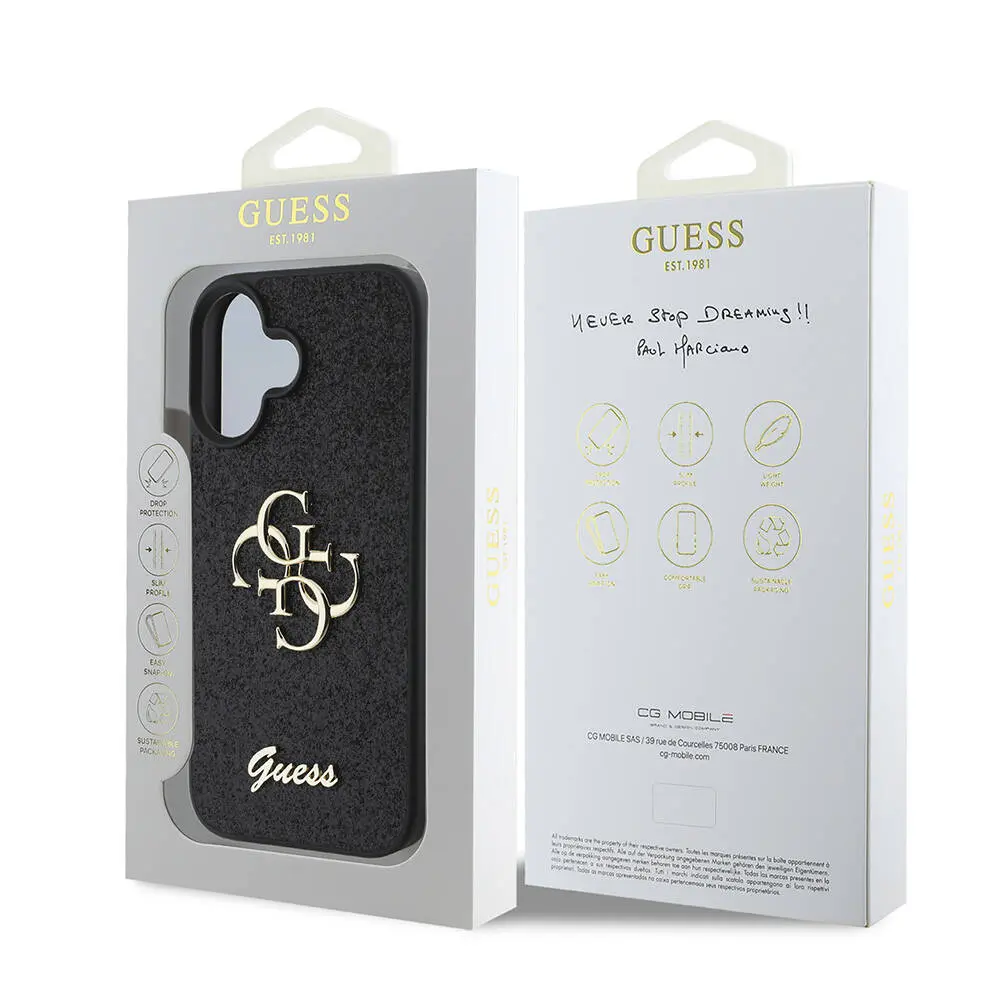 iPhone 16 Plus Kılıf, 4G Büyük Metal Logolu Glitter Kapak - Guess