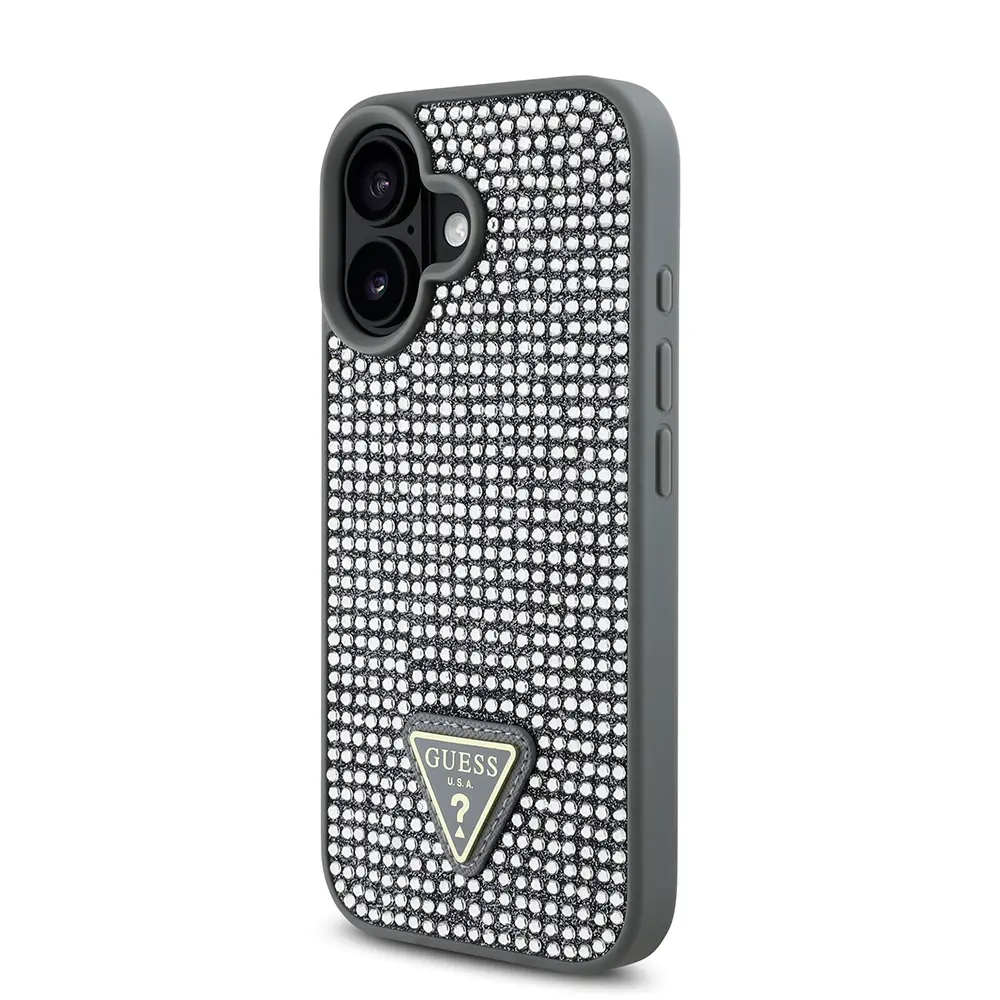 iPhone 16 Plus Taşlı Arka Yüzey Üçgen Logolu Kılıf - Guess