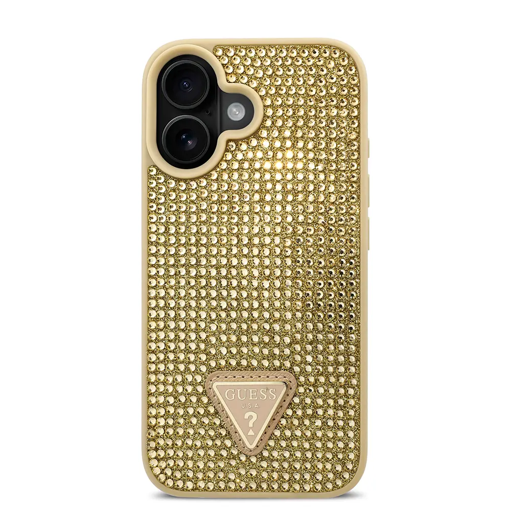 iPhone 16 Plus Taşlı Arka Yüzey Üçgen Logolu Kılıf - Guess