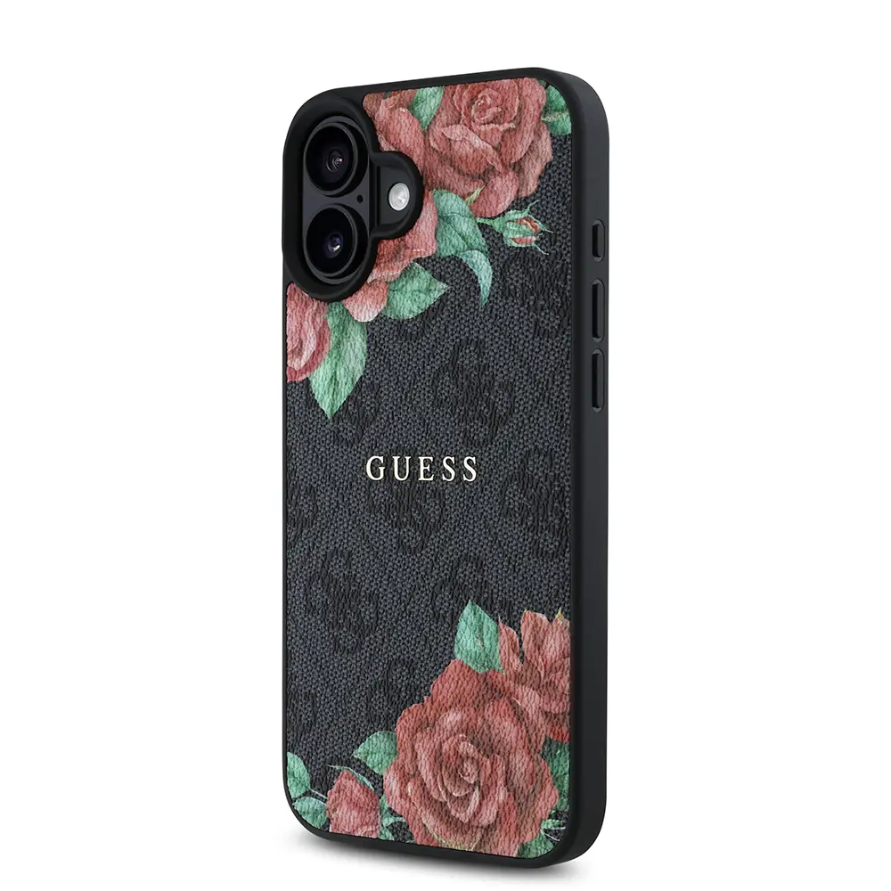 iPhone 16 Plus MagSafe Uyumlu Gül Baskılı Kılıf - Guess 4G Logolu