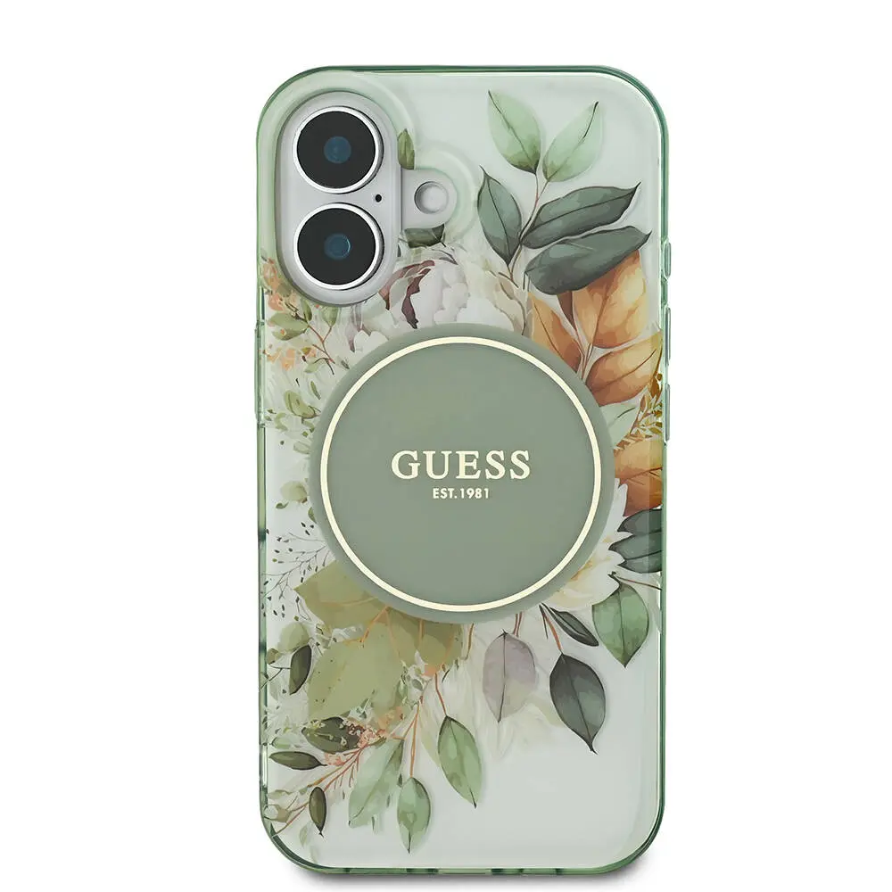 iPhone 16 Plus MagSafe Uyumlu IML Baskılı Kılıf - Guess Flower Tonal Circle