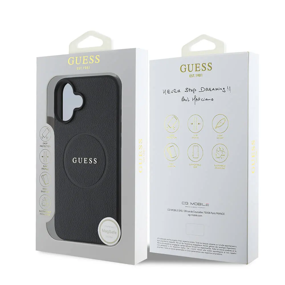 iPhone 16 Plus MagSafe Uyumlu Grained Kılıf - Guess Yazı Logolu