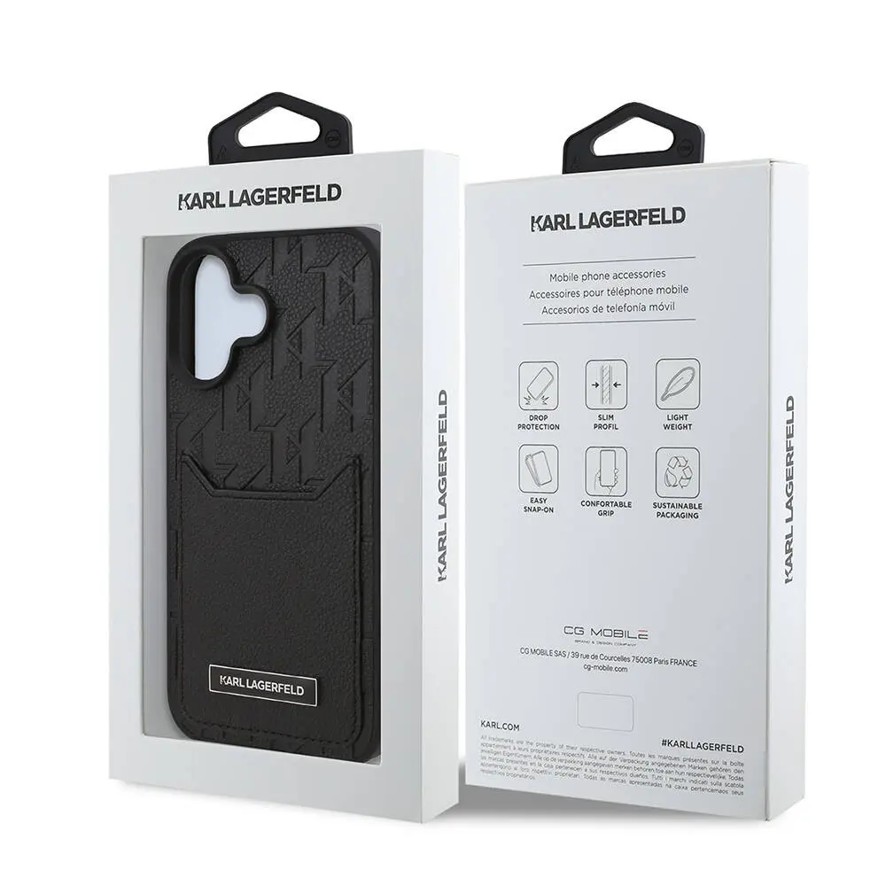 iPhone 16 Plus Kartlıklı Kılıf - Karl Lagerfeld Cardslot Monogram
