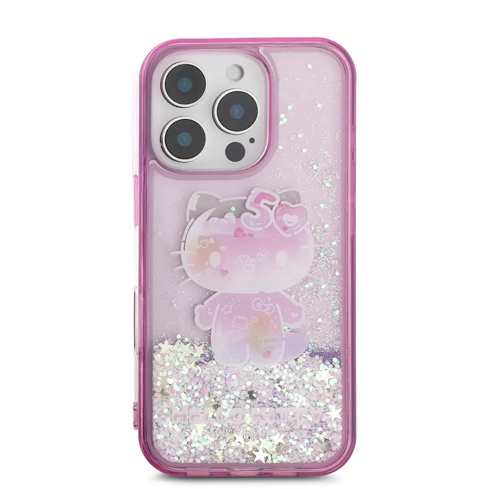 iPhone 16 Pro Uyumlu Hello Kitty Lisanslı Simli Kılıf - 50. Yıl