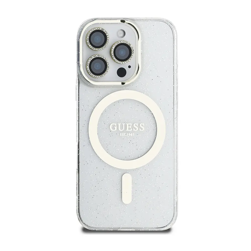iPhone 16 Pro 3'lü Aksesuar Seti, Simli Glitter Kılıf ve Koruyucular - Guess