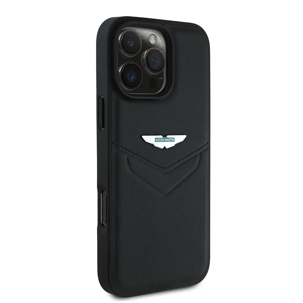 iPhone 16 Pro Aston Martin Lisanslı Victory PU Deri Kılıf, Metal Logolu