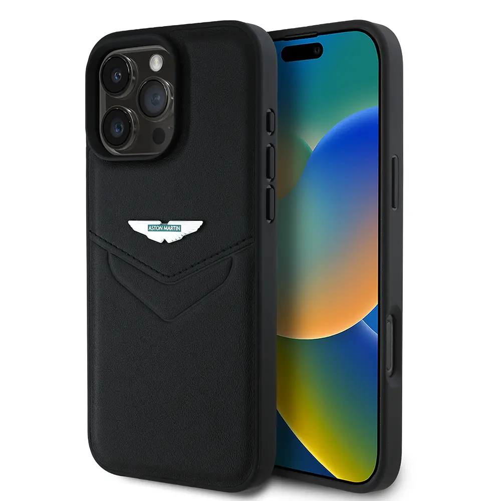 iPhone 16 Pro Aston Martin Lisanslı Victory PU Deri Kılıf, Metal Logolu