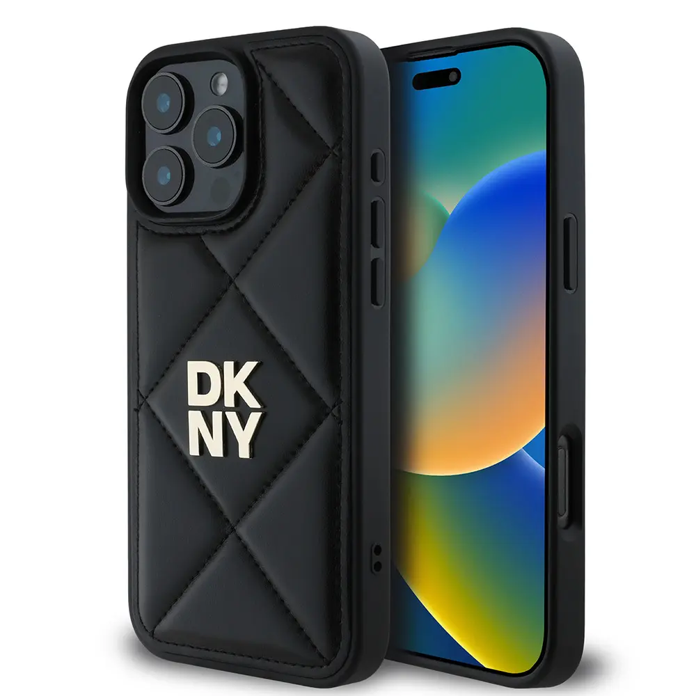 iPhone 16 Pro Deri Kılıf, Kapitone Tasarımlı Metal Logo - DKNY