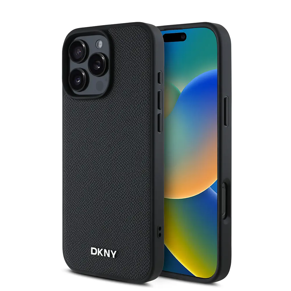 iPhone 16 Pro MagSafe Uyumlu PU Deri Kılıf - DKNY Metal Logolu