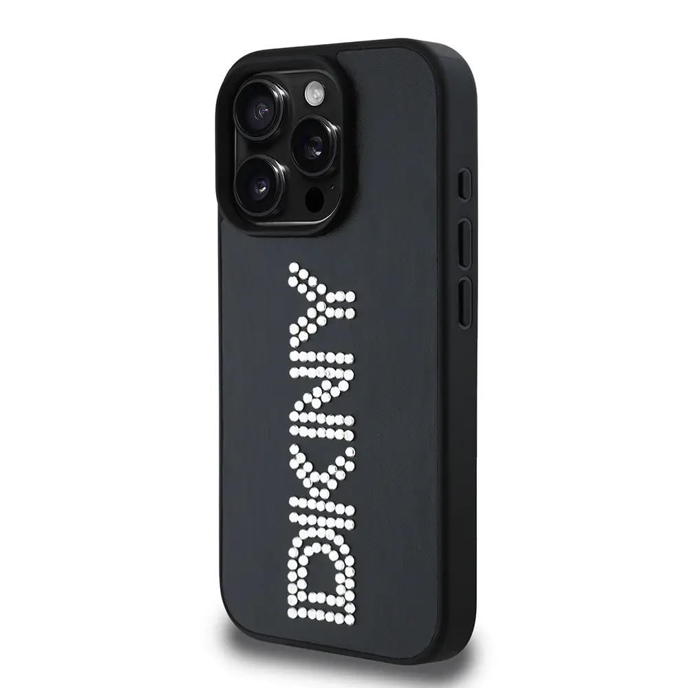 iPhone 16 Pro Taşlı Metalik PU Deri Kılıf - DKNY Lisanslı