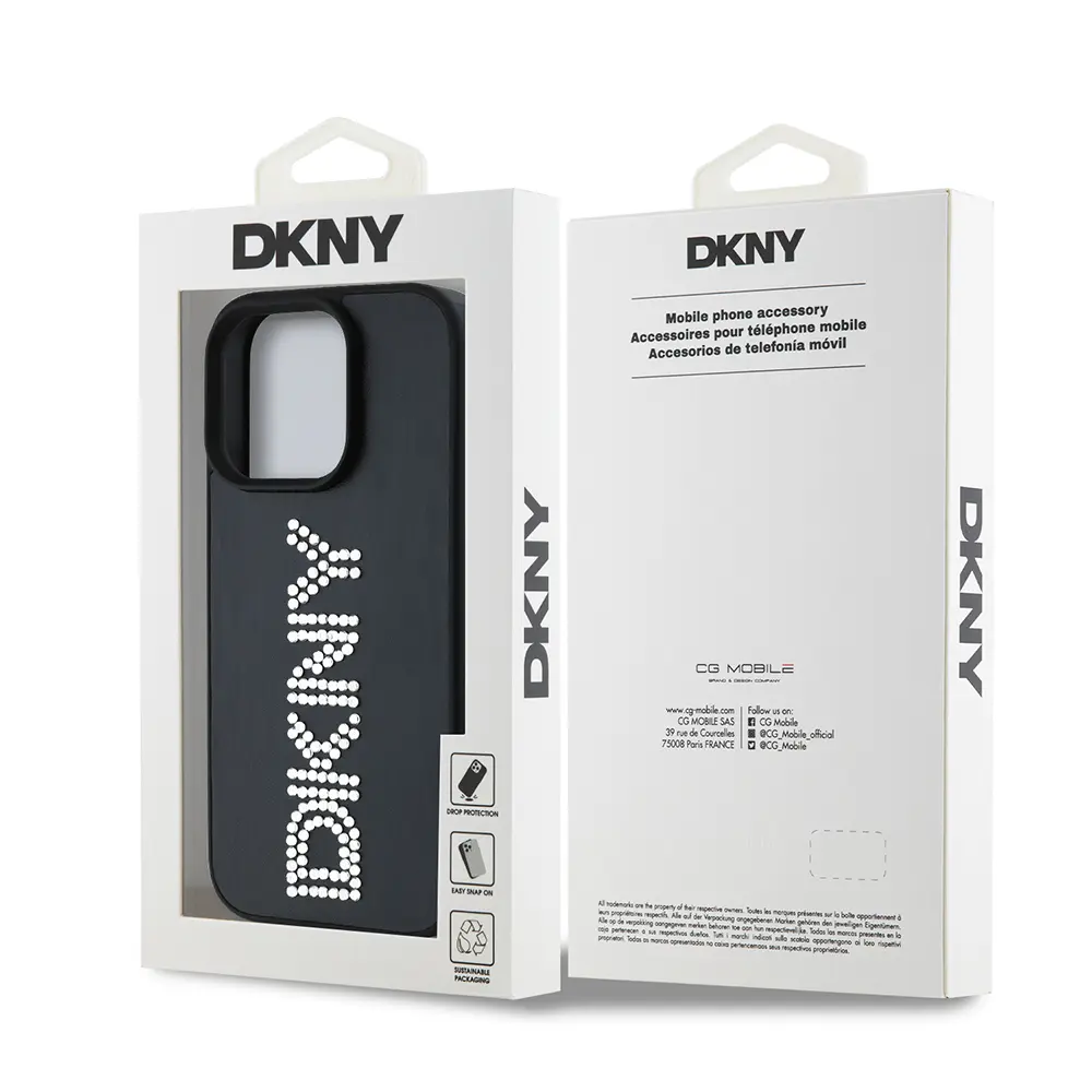 iPhone 16 Pro Taşlı Metalik PU Deri Kılıf - DKNY Lisanslı