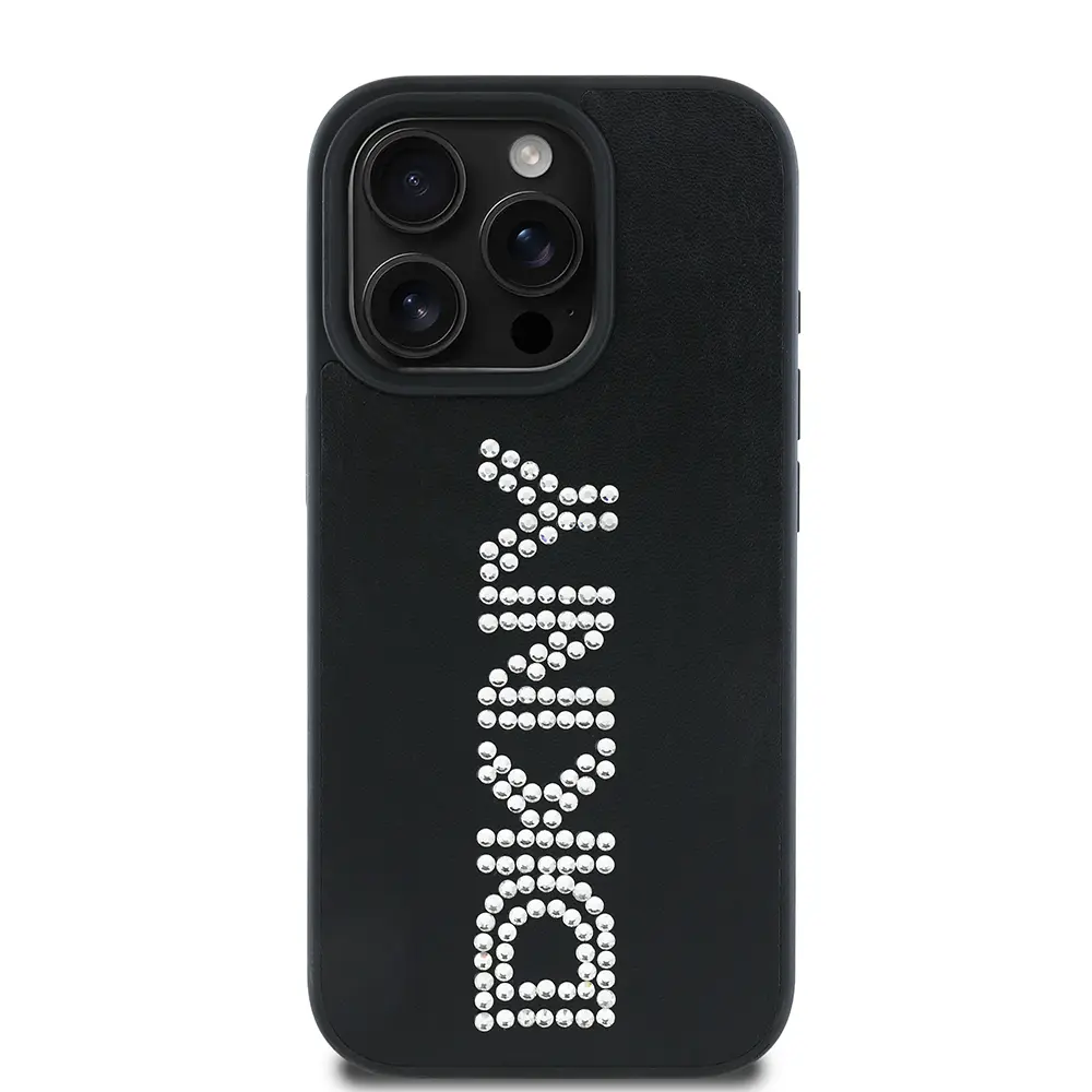 iPhone 16 Pro Taşlı Metalik PU Deri Kılıf - DKNY Lisanslı