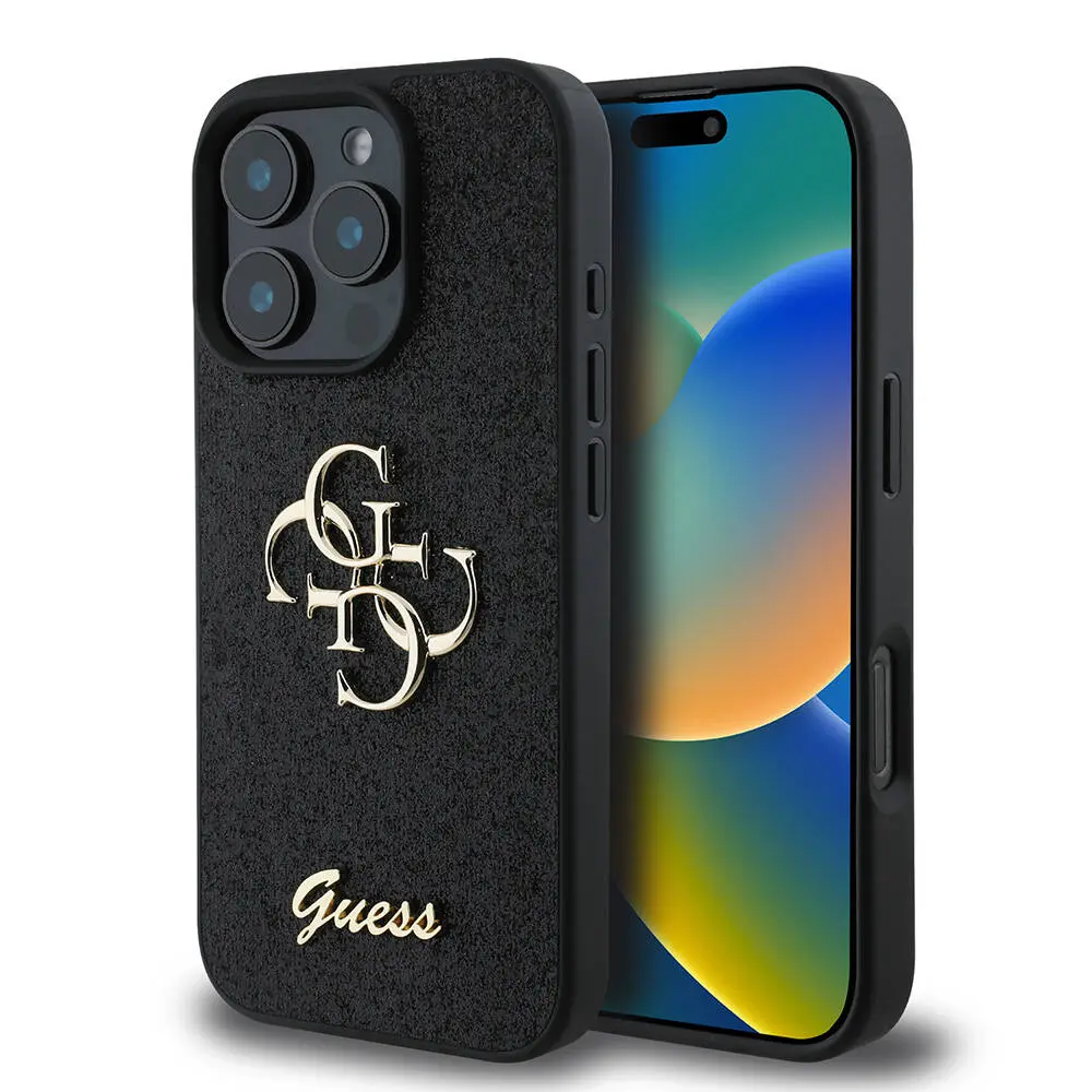 iPhone 16 Pro Kılıf, 4G Büyük Metal Logolu Glitter Kapak - Guess