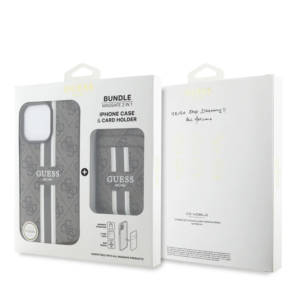 iPhone 16 Pro MagSafe Uyumlu Kartlıklı Kılıf - Guess 4G Çizgili