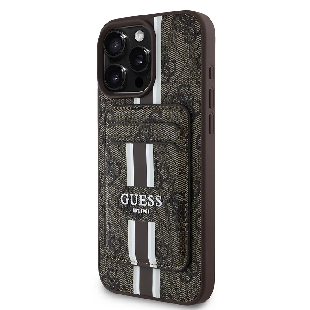 iPhone 16 Pro MagSafe Uyumlu Kartlıklı Kılıf - Guess 4G Çizgili