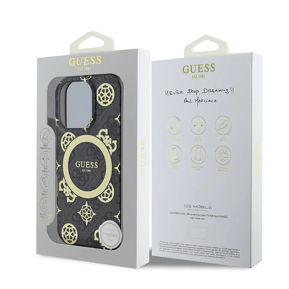 iPhone 16 Pro MagSafe Uyumlu Kılıf - Guess IML Peony ve 4G Desenli