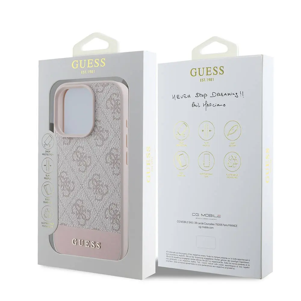 Apple iPhone 16 Pro Kılıf Guess Orjinal Lisanslı M-safe Şarj Özellikli PU Deri Şerit Logo Dizaynlı Kapak