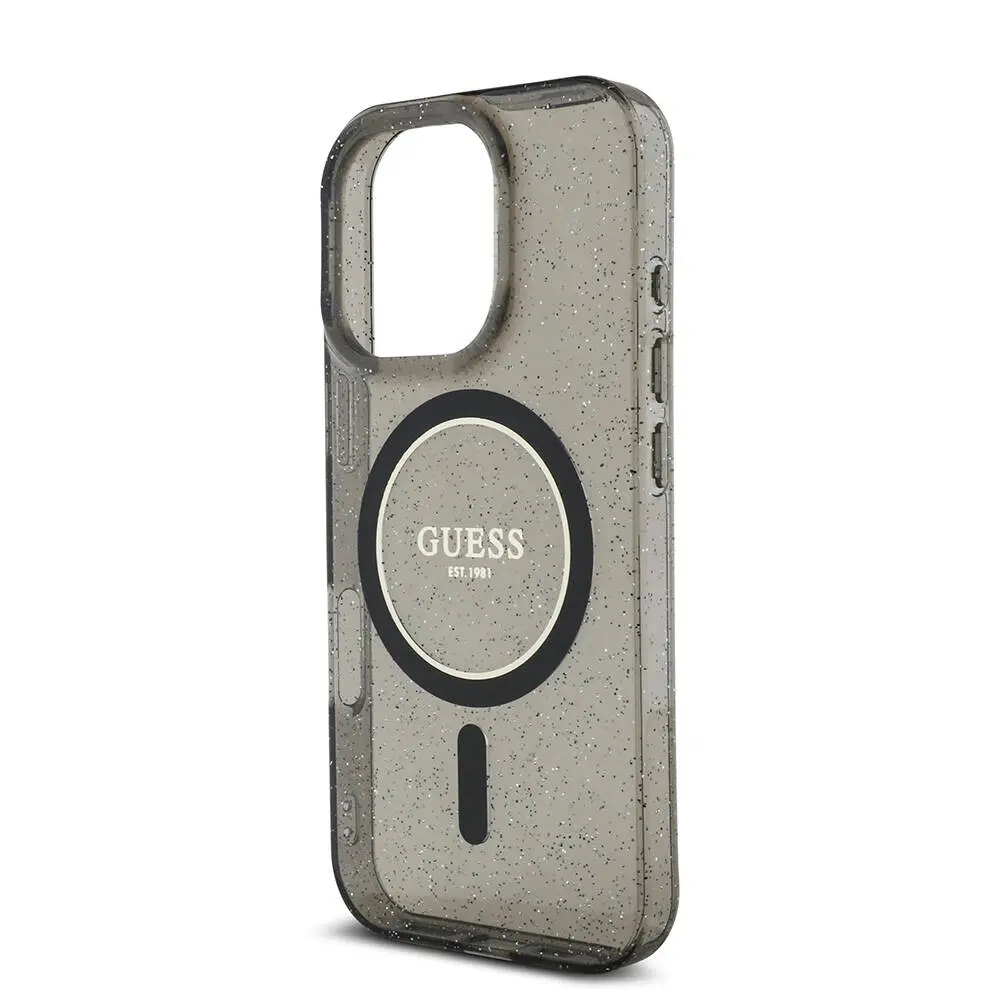 iPhone 16 Pro MagSafe Uyumlu Simli Silikon Kılıf - Guess İnci Bileklikli